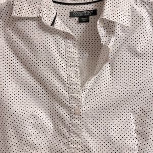 Long Sleeve Botton Shirt Top,Brand:Covington,Size M, Color: White & Black (Dot)